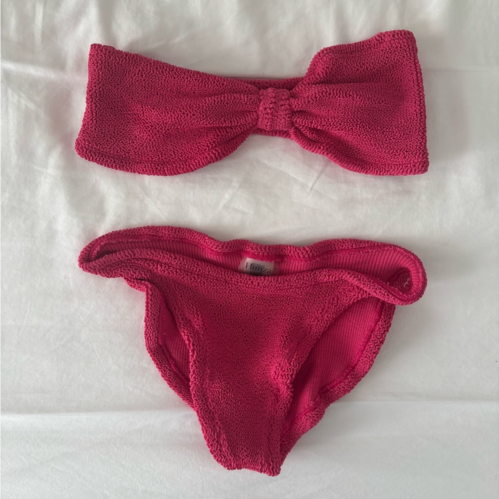 Hunza G twist-front seersucker bandeau bikini